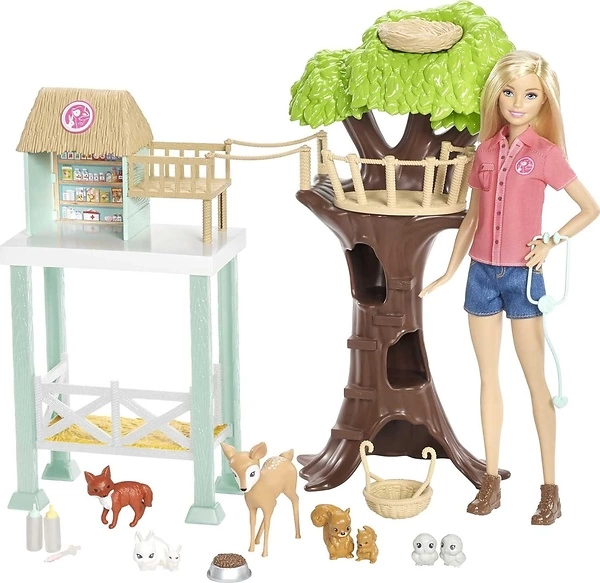 Barbie Animal Rescuer Playset with Vet Doll, 8 Animals, Treehouse, Care Station