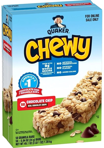 Quaker Chewy Granola Bars, Chocolate Chip, 58 Count