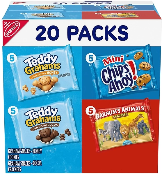 Nabisco Fun Shapes Variety Pack, Animal Crackers, Teddy Grahams, CHIPS AHOY!, 20 Pack
