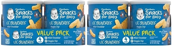 Gerber Snacks for Baby Value Pack, Lil Crunchies, Mild Cheddar & Veggie Dip, 8 Pack