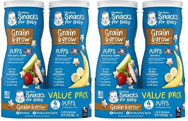 Gerber Baby Snacks Puffs Variety Pack, Banana & Strawberry Apple, 1.48 oz, 8 Pack
