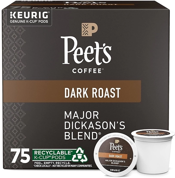 Peet's Coffee, Dark Roast K-Cup Pods - Major Dickason's Blend, 75 Pods