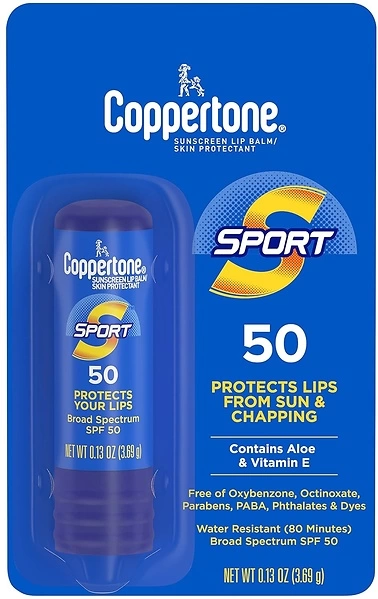 Coppertone Sport Sunscreen Lip Balm, SPF 50 Sunscreen for Lips, Skin Protectant, 0.13 Oz