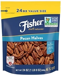 Fisher Chef's Naturals Pecan Halves, Unsalted Raw Nuts, 24oz Bag, Gluten-Free
