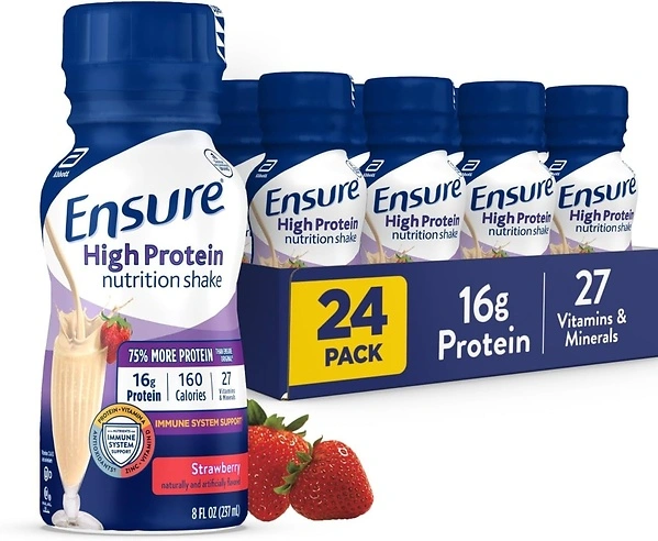 Ensure High Protein Strawberry Nutrition Shake, 16g Protein, 8 fl oz, 24 Pack