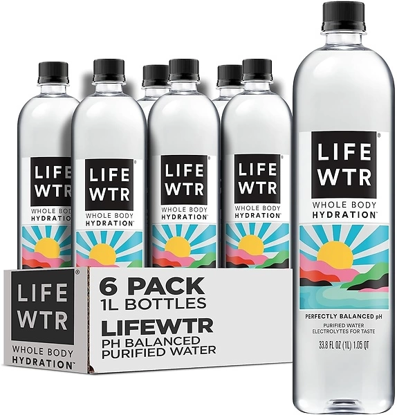 LIFEWTR Premium Purified Water, pH Balanced with Electrolytes, 33.8 Fl Oz, 6 Pack
