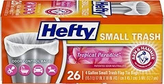 Hefty Trash Bags, Flap Tie, Tropical Paradise Scent, Small 4 Gallon, 26 Count