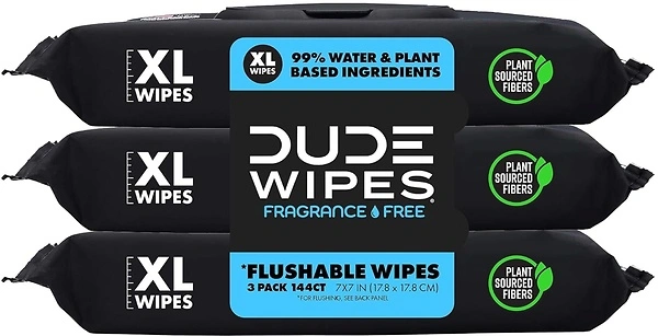 DUDE Wipes Flushable Wipes, 3 Pack, 144 Wipes - Unscented Extra-Large