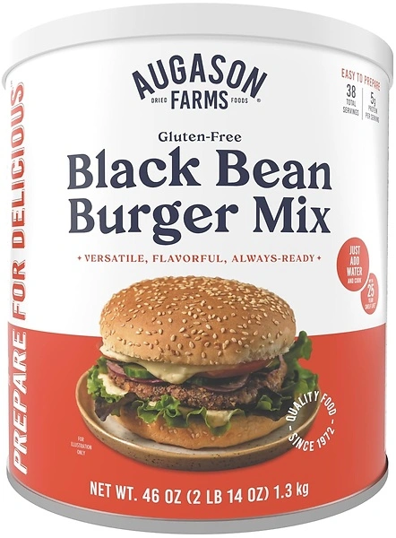 Augason Farms Black Bean Burger Mix, Gluten Free, 38 Servings