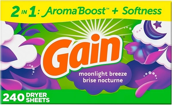 Gain Dryer Sheets Laundry Fabric Softener, Moonlight Breeze, 240 Count