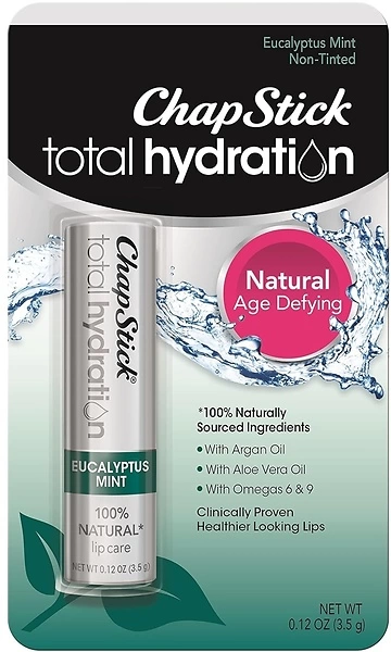 Chapstick Total Hydration (Eucalyptus Mint Flavor, 0.12 Ounce) Flavored Lip Balm Tube, Natural Age Defying Lip Care, Clinically Proven, Non-tinted, Eu...
