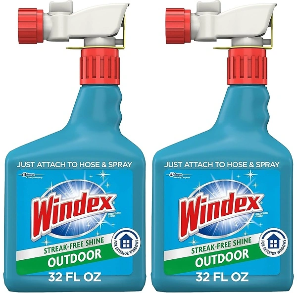 Windex Outdoor Window and Glass Cleaner, Ammonia Free, 32 Fl Oz, 2 Pack