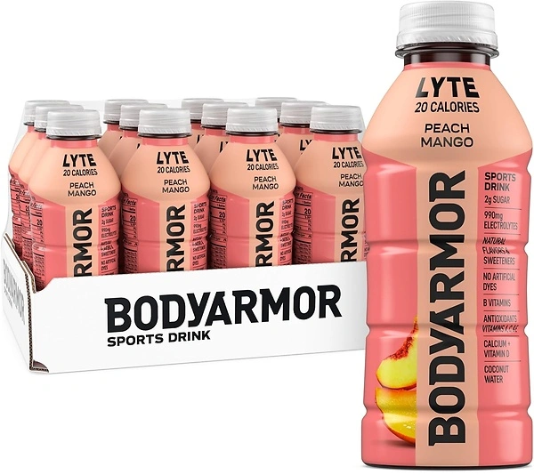BODYARMOR LYTE Sports Drink, Peach Mango, Coconut Water, 16 Fl Oz, 12 Pack