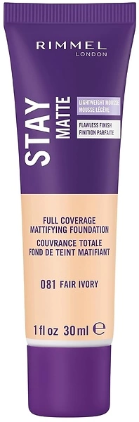 Rimmel Stay Matte Liquid Mousse, Fair Ivory Foundation, Shine Control, 1oz
