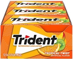 Trident Tropical Twist Sugar Free Gum, 14 Count (Pack of 12) (168 Total Pieces)