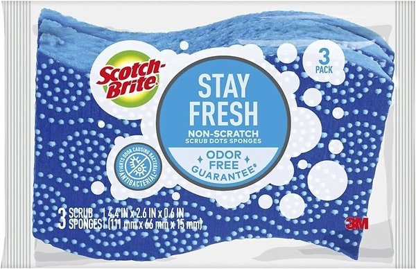 Scotch-Brite Scrub Dots Non-Scratch Scrub Sponge, Rinses Clean, 3 Sponges