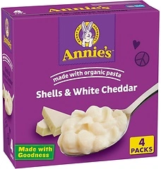 Annie's Shells and White Cheddar Mac and Cheese with Organic Pasta, 4 Count