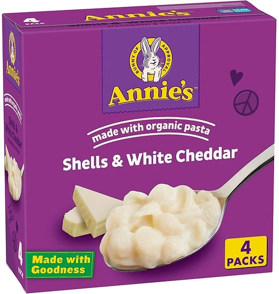 Annie's Shells and White Cheddar Mac and Cheese with Organic Pasta, 4 Count