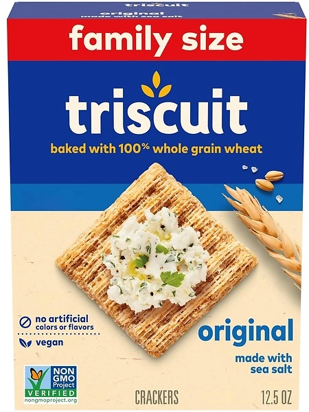 Triscuit Original Whole Grain Wheat Crackers, Vegan, Family Size, 12.5 oz