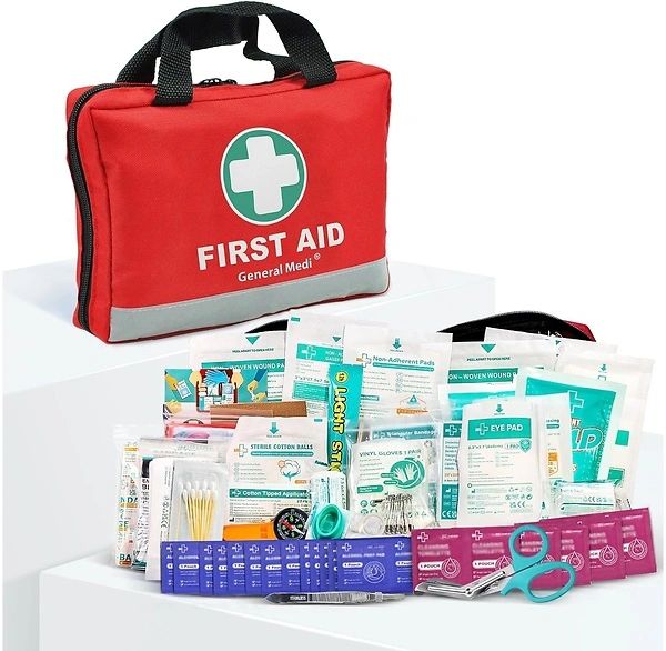 General Medi First Aid Kit, 309 Pieces, Reflective Bag Design, for Travel & Home