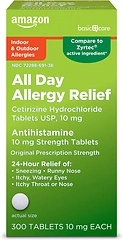 Amazon Basic Care 24 Hour Allergy Relief, Cetirizine Hydrochloride, 10 mg, 300 Count