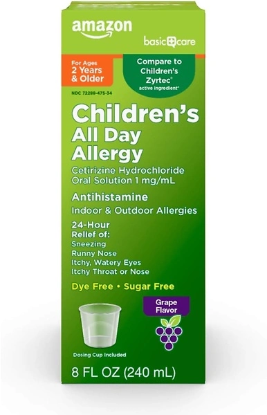 Amazon Basic Care Allergy Relief for Children, Cetirizine Hydrochloride, 8 fl oz