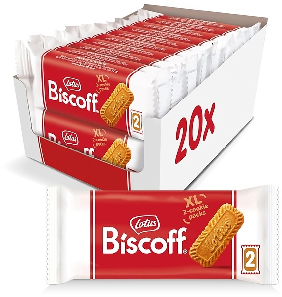 Lotus Biscoff Cookies, Caramelized Biscuit Snack, 20 Sleeves of 2 Extra Large Cookies