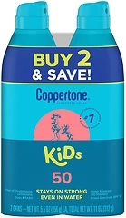 Coppertone Sunscreen Spray SPF 50, Water Resistant for Kids, 2 Pack, 5.5 Oz Each