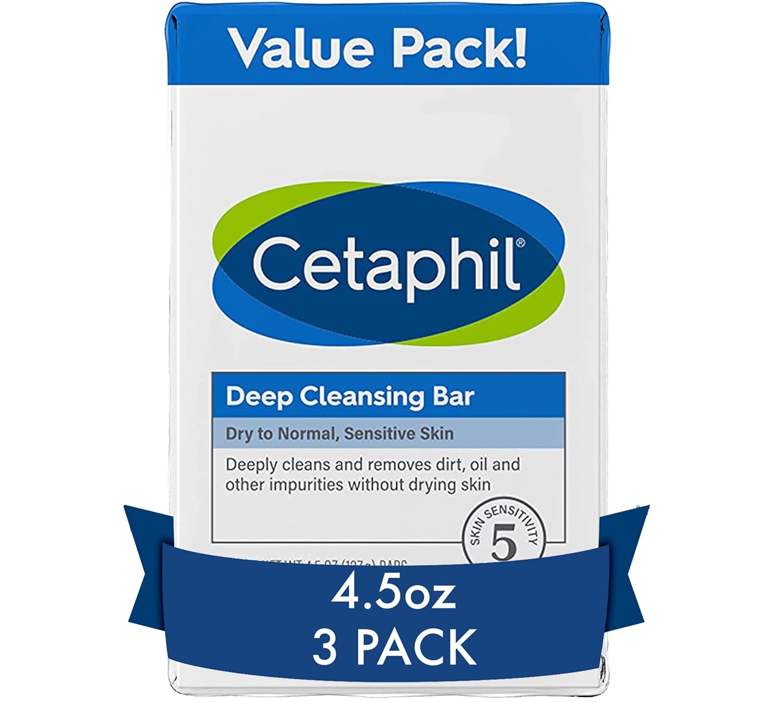 Cetaphil Deep Cleansing Face and Body Bar, Pack of 3, Dry to Normal, Sensitive Skin