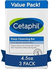 Cetaphil Deep Cleansing Face and Body Bar, Pack of 3, Dry to Normal, Sensitive Skin