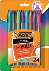 BIC Cristal Xtra Bold Ballpoint Pens, Bold Point (1.6mm), Assorted Colors, 24-Count