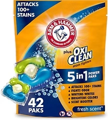 Arm & Hammer Plus OxiClean 5-in-1 Laundry Detergent Power Paks, 42 Count