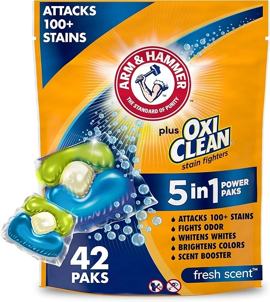 Arm & Hammer Plus OxiClean 5-in-1 Laundry Detergent Power Paks, 42 Count