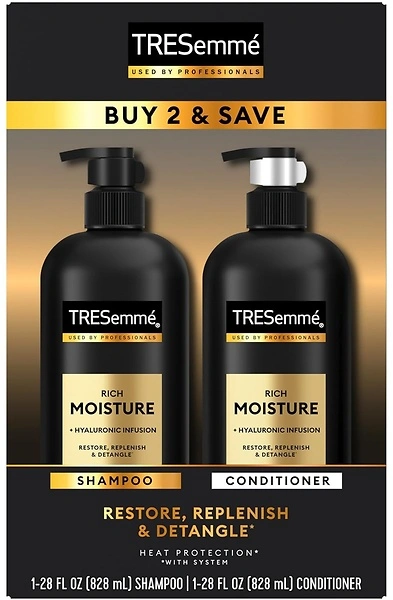TRESemme Rich Moisture Shampoo and Conditioner, 2 Count, 28 oz for Dry Hair