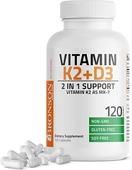 Bronson Vitamin K2 (MK7) with D3, 5000 IU D3 & 90 mcg K2 MK-7, 120 Capsules