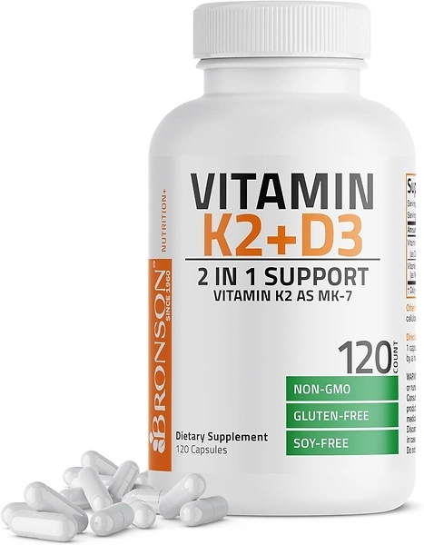 Bronson Vitamin K2 (MK7) with D3, 5000 IU D3 & 90 mcg K2 MK-7, 120 Capsules