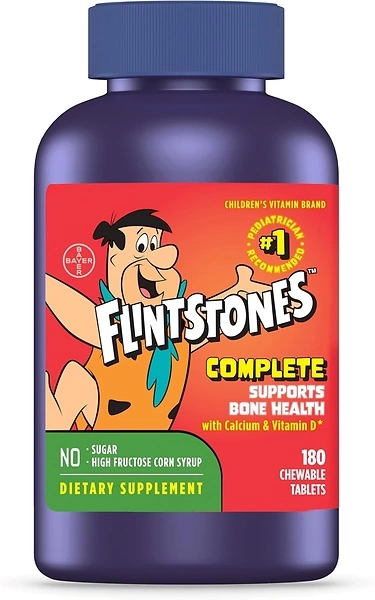 Flintstones Complete Chewable Kids Vitamins, Multivitamin for Kids ages 2+, With Iron, Calcium, Vitamin D and Vitamin C, Fruit Flavors, 180 count (Pac...
