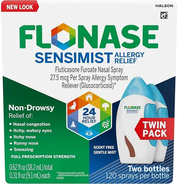 Flonase Sensimist Allergy Relief Nasal Spray, Non-Drowsy, 120 Sprays, 2 Pack