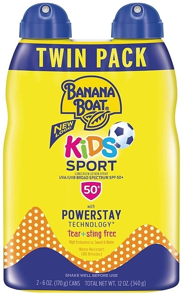 Banana Boat Kids Sport Sunscreen Spray SPF 50, Twin Pack, Oxybenzone Free, 6oz x 2