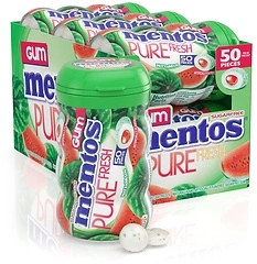 Mentos Pure Fresh Gum, Xylitol, Watermelon, 50 Piece Bottle, 6-Pack
