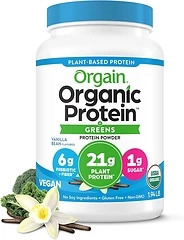 Orgain Organic Vegan Protein Powder + Greens, Vanilla Bean, 21g Protein, 1.94lb