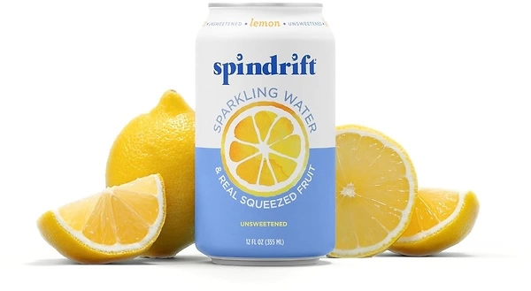 Spindrift Sparkling Water, Lemon, Real Squeezed Fruit, 12 Fl Oz Cans, 24 Pack