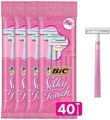BIC Silky Touch Women's Disposable Razors, 2 Blades, Pretty Pastel Razor Handles, 40 Count