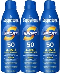 Coppertone Sport Sunscreen Spray SPF 50, Water Resistant, 5.5 Oz, Pack of 3