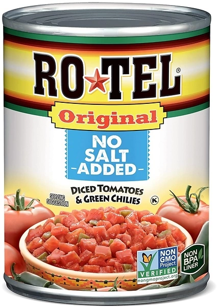 RO-TEL Original No Salt Added Diced Tomatoes and Green Chilies, 10 oz