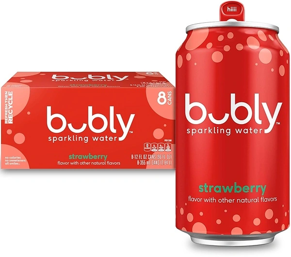 bubly Sparkling Water, Strawberry, Zero Sugar & Zero Calories, 12 Fl Oz, 8 Pack
