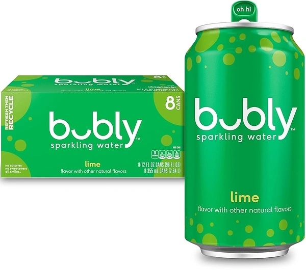 Bubly Sparkling Water, Lime, Zero Sugar & Zero Calories, 12 Fl Oz Cans, 8 Pack