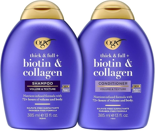 OGX Thick & Full Biotin & Collagen Shampoo & Conditioner Set, 13 Fl Oz (Pack of 2)