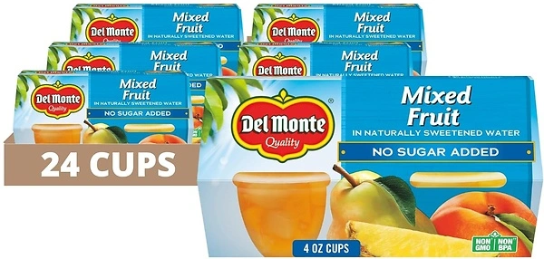Del Monte Mixed Fruit Snack Cups in Water, No Sugar Added, 4 Ounce - 4 Count (Pack of 6)