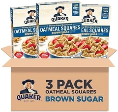 Quaker Oatmeal Squares Breakfast Cereal, Brown Sugar, 14.5oz Boxes (3 Pack)